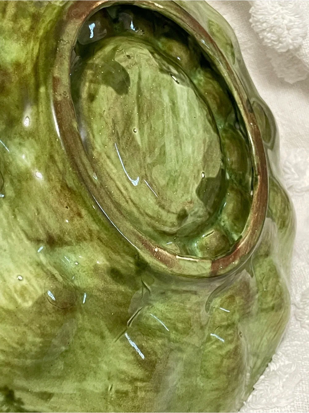 Antique‎ Green Pottery / Ceramic Egg Plate 13”